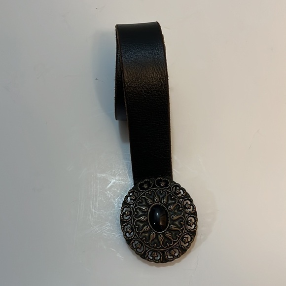 Brown Leather Belt 3” Bronze Buckle w/ Glass Jewel Women's Medium - Picture 4 of 12